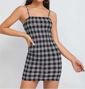 Hollister Black and White Plaid Mini Cami Dress Y2K 90’s